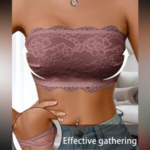 Lace Strapless Bandeau Bralette - Dark Brown NEW